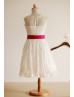 Ivory Lace Slit Back Knee Length Flower Girl Dress